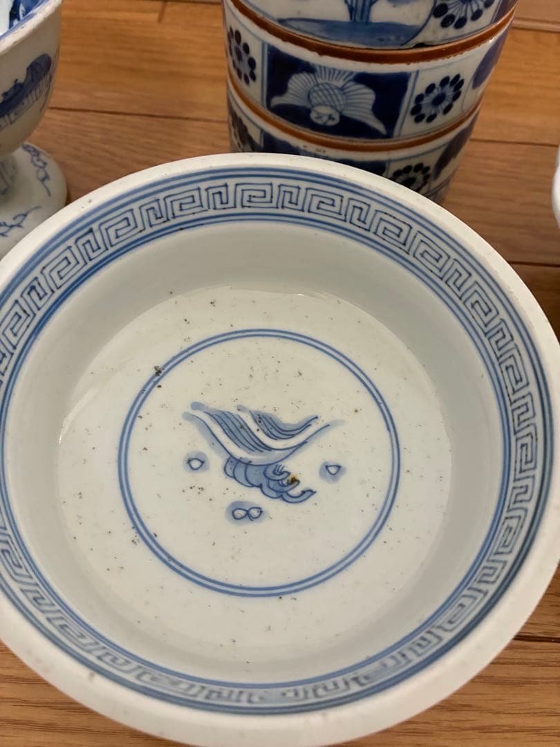 盃　三段陶器　杯　 三段重 陶器 染付　鉢 小鉢