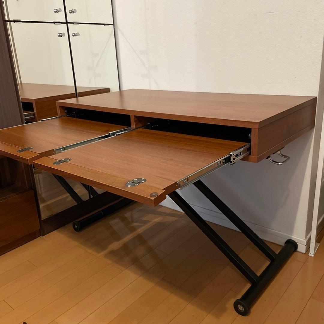 【希少】昇降式スライドテーブル付きダイニング薄型パソコンデスク机 90×45cm
