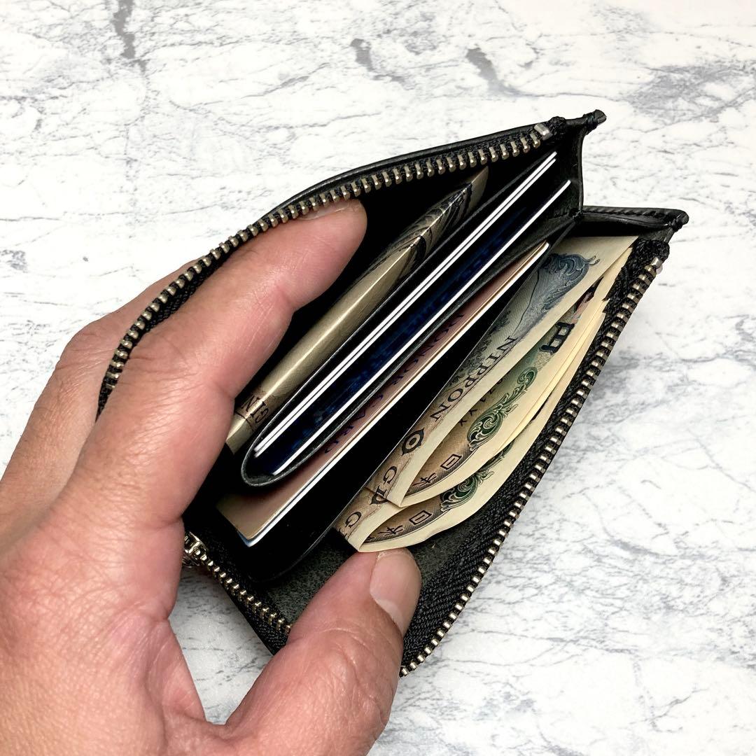 本革 L字ファスナー財布 レザー フラグメントケース メンズ レディース 黒