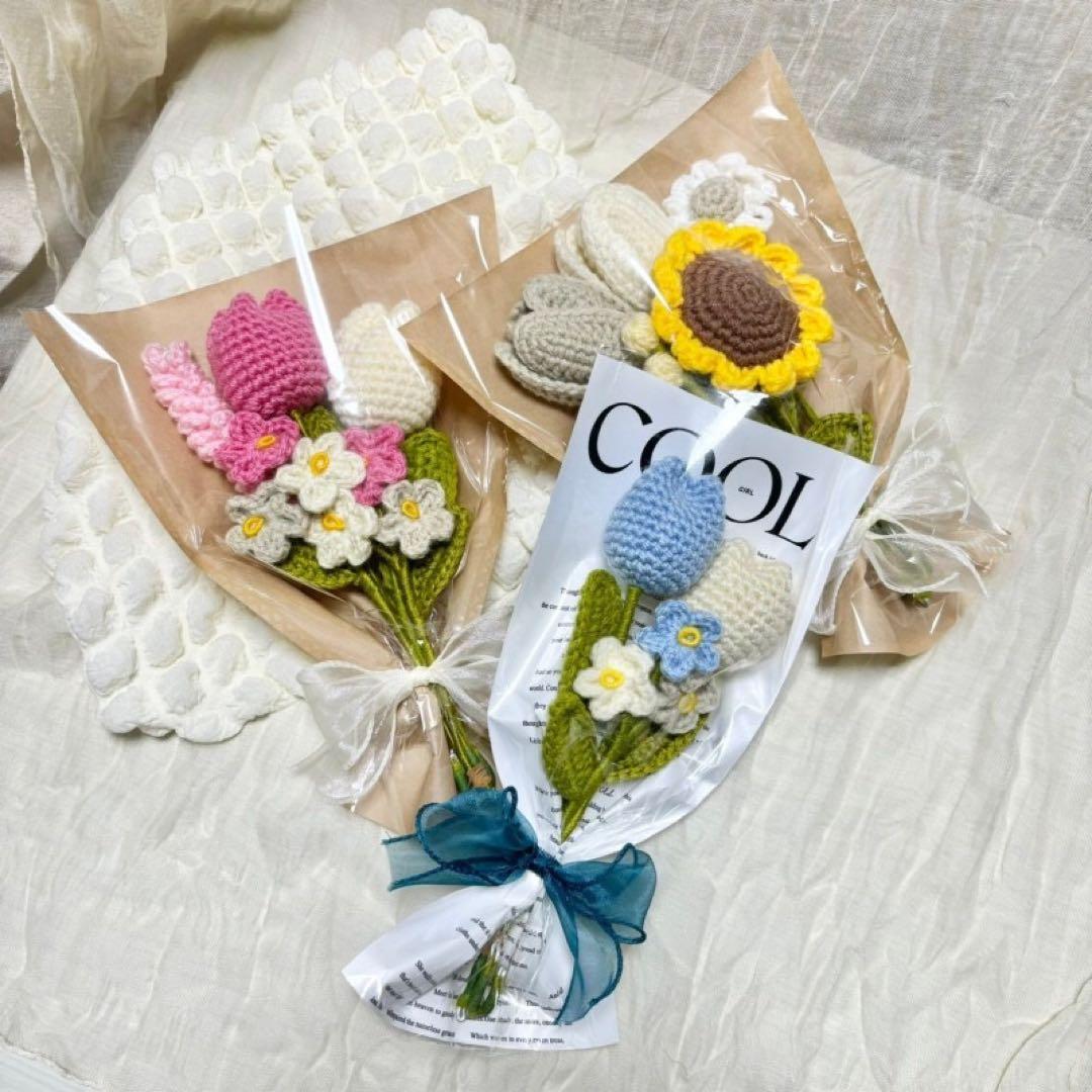 枯れない花束 あみぐるみ 編みぐるみ 枯れない花 毛糸 かぎ針編み