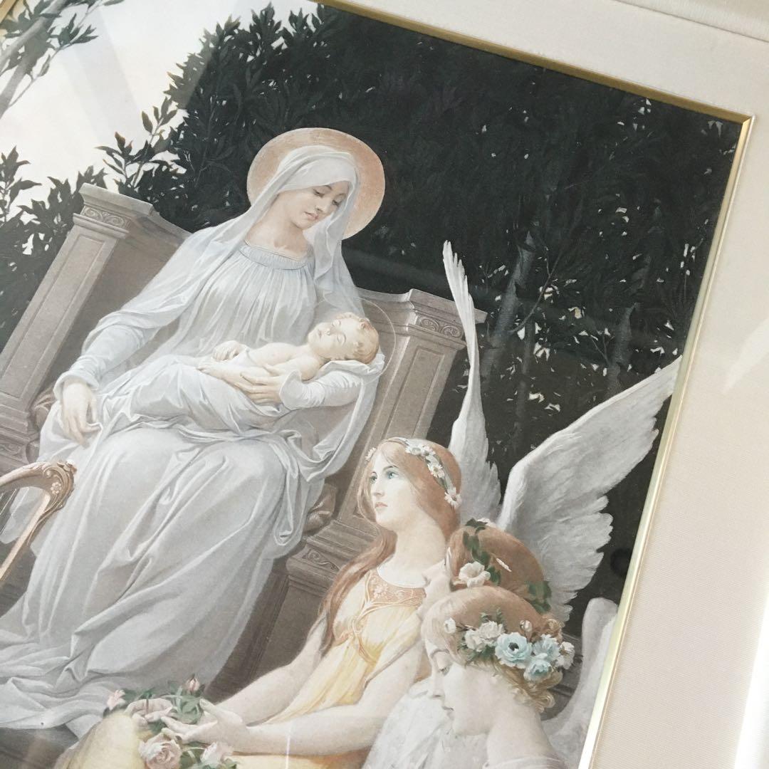 エリザベス·ソンレル「聖母子と天使」額装 複製工芸画 銅版画 絵画 D