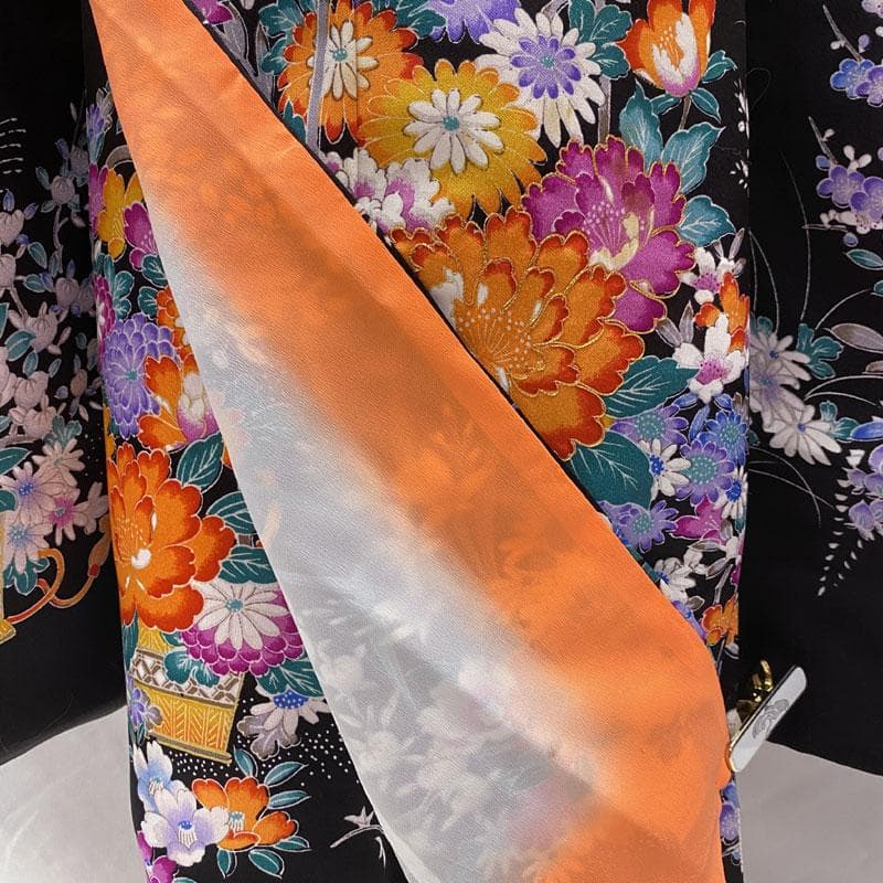 505ag8◎七五三 七歳 女児 着物&袋帯&長襦袢 金駒刺繍 籠花 牡丹菖蒲◎