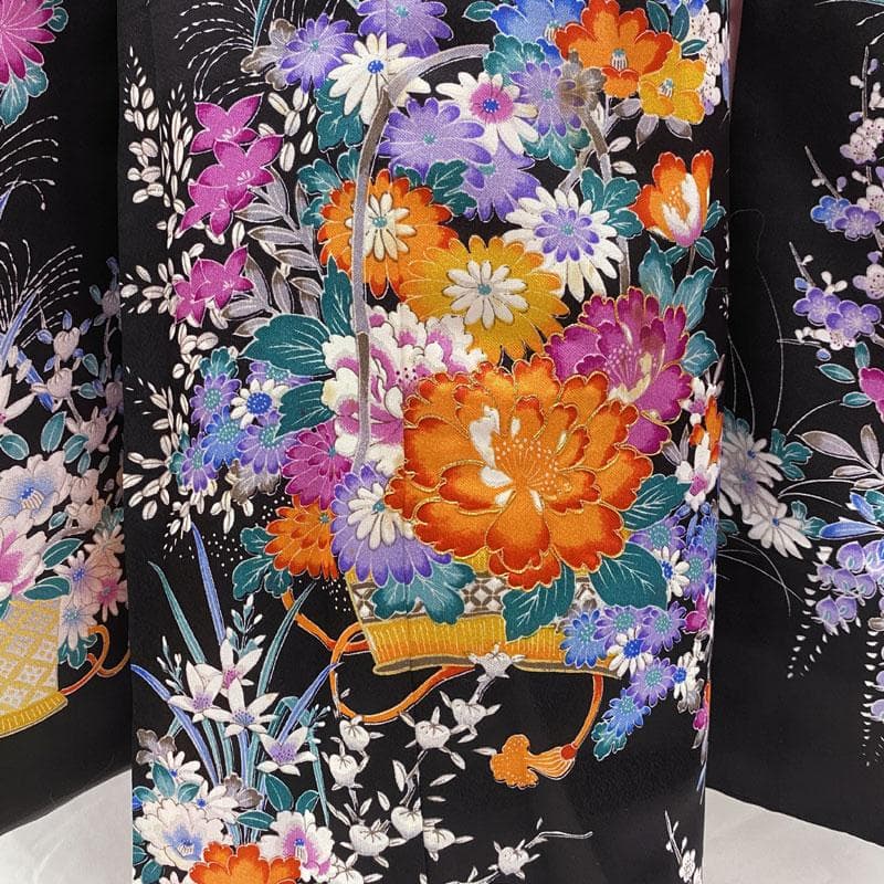 505ag8◎七五三 七歳 女児 着物&袋帯&長襦袢 金駒刺繍 籠花 牡丹菖蒲◎