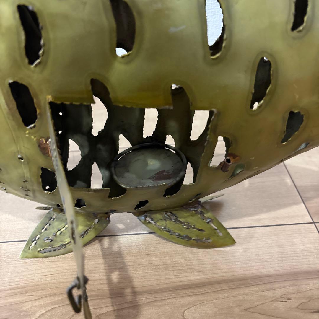 金属製 魚型置物 大型金属魚型懸垂式ろうそくランタン