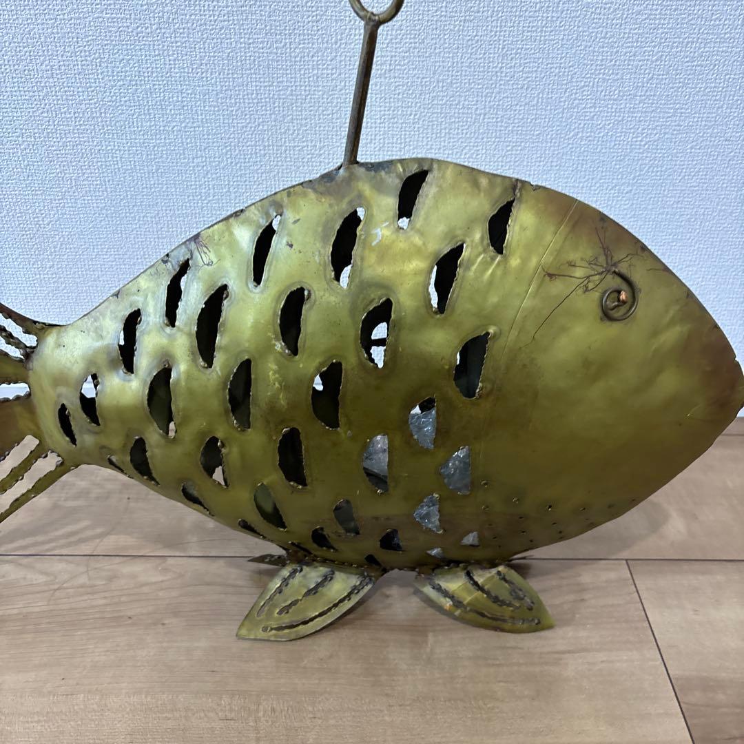 金属製 魚型置物 大型金属魚型懸垂式ろうそくランタン