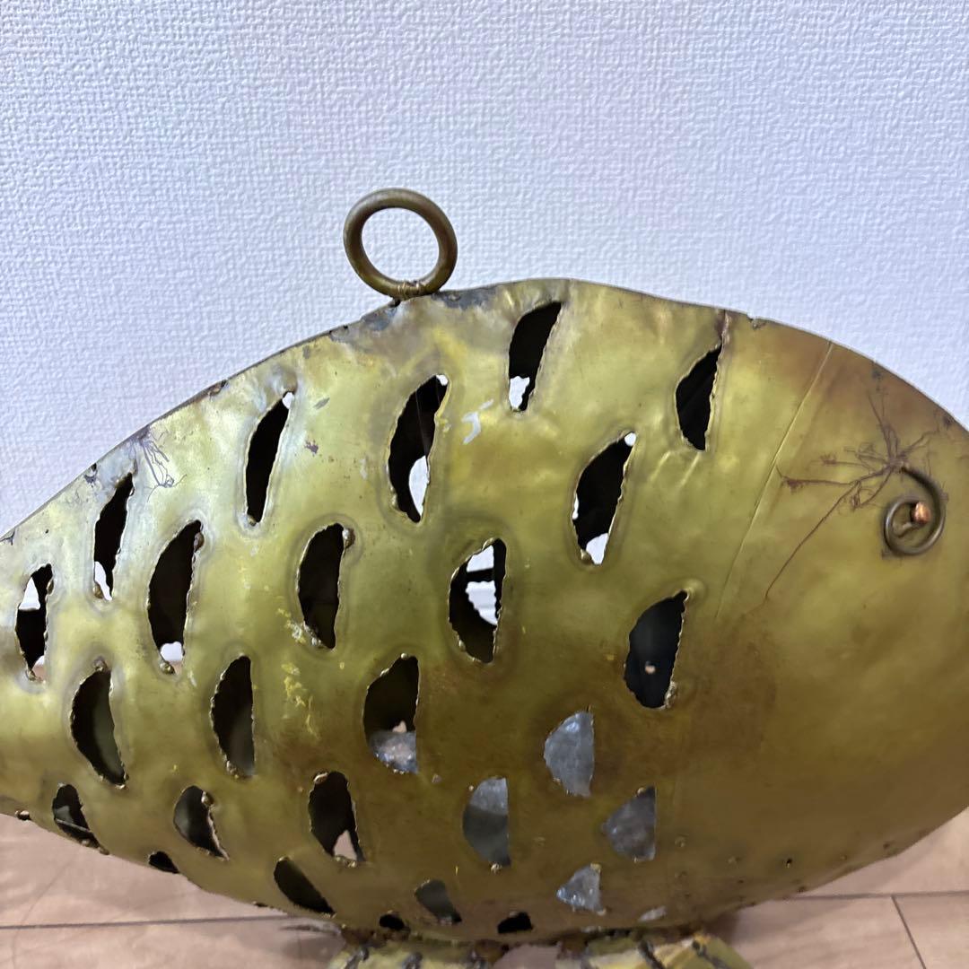 金属製 魚型置物 大型金属魚型懸垂式ろうそくランタン