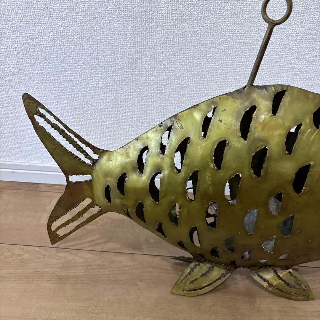 金属製 魚型置物 大型金属魚型懸垂式ろうそくランタン