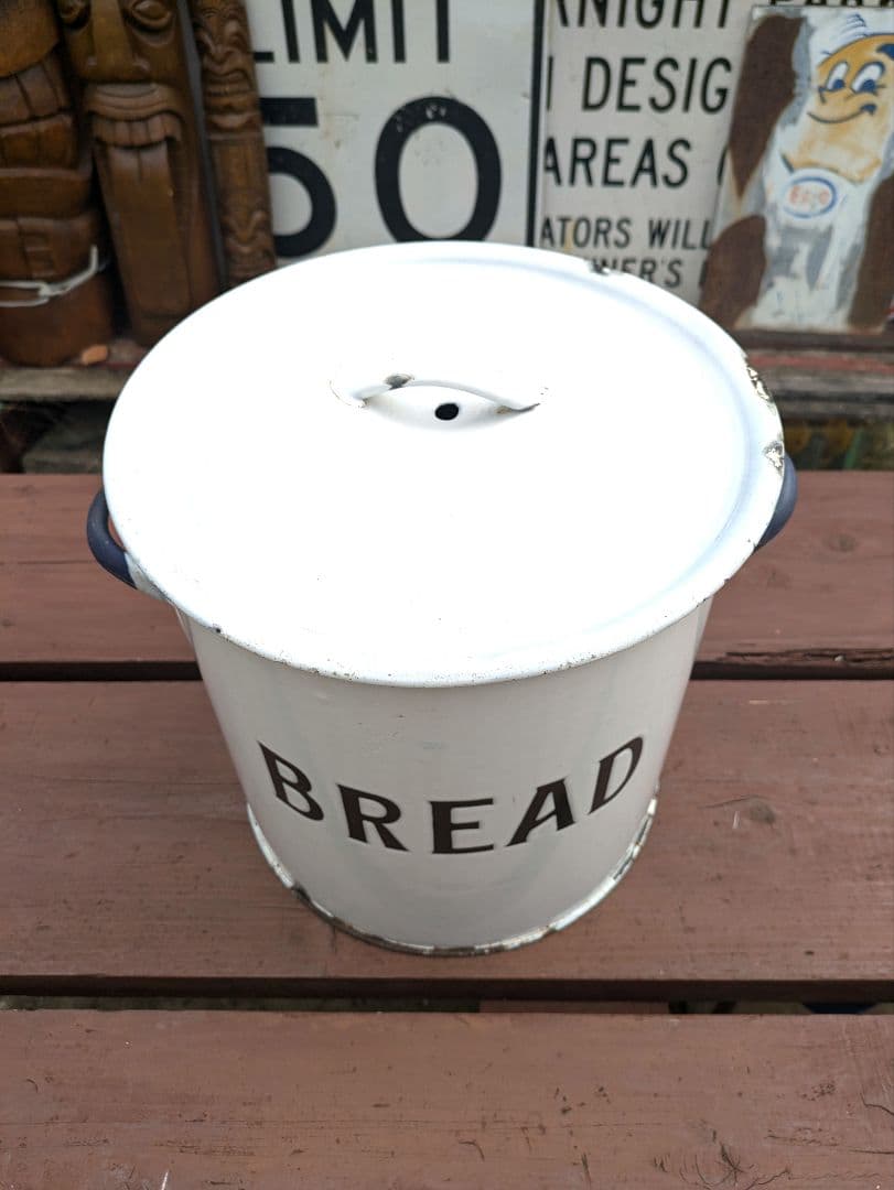 イギリス アンティーク ホーロー BREAD缶 【大】ブレッド缶　ホワイト