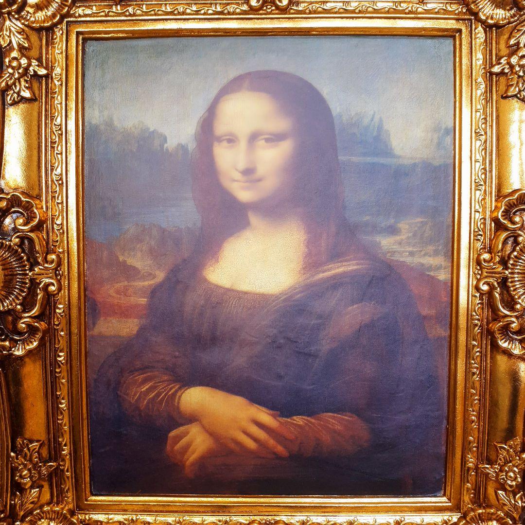 輸入雑貨 ダヴィンチ作 絵画 モナリザ 良質キャンバス生地 金箔使用 額