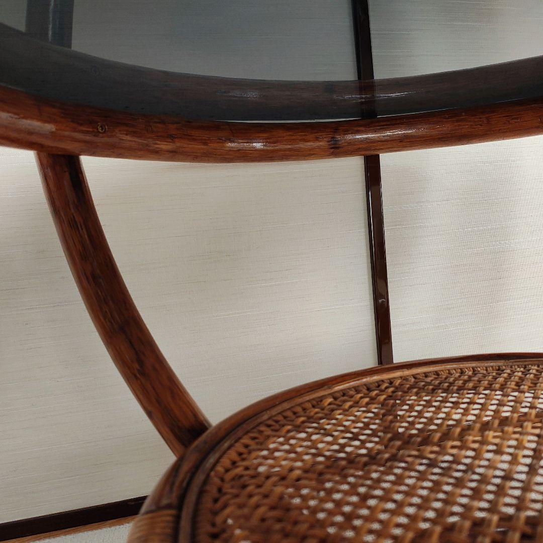 籐 ラタン ガラス天板 センターテーブル ヴィンテージ 籐 昭和レトロ