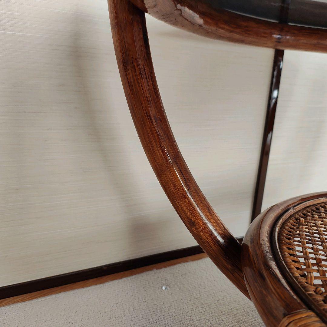 籐 ラタン ガラス天板 センターテーブル ヴィンテージ 籐 昭和レトロ