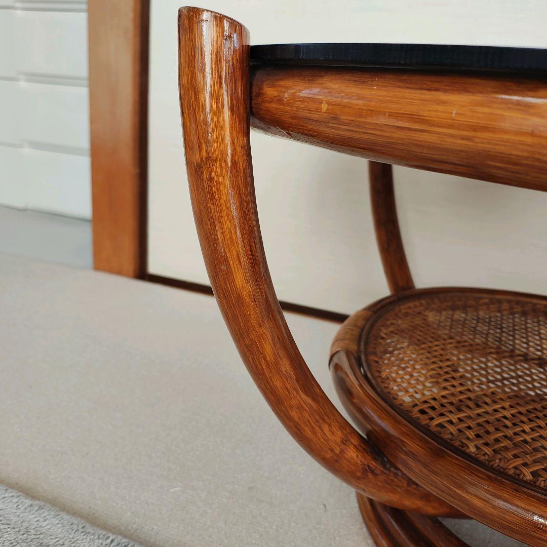 籐 ラタン ガラス天板 センターテーブル ヴィンテージ 籐 昭和レトロ