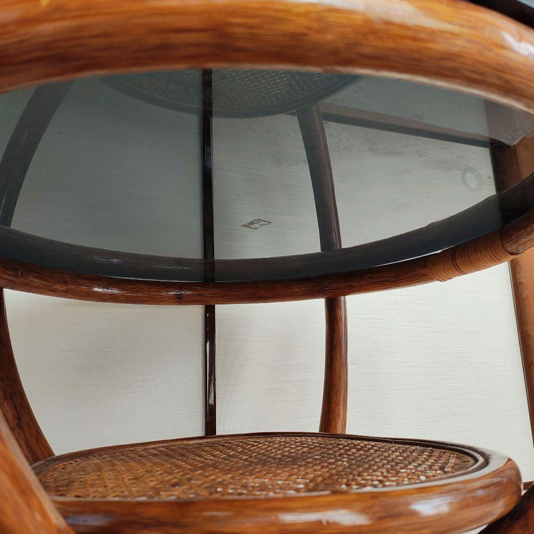 籐 ラタン ガラス天板 センターテーブル ヴィンテージ 籐 昭和レトロ