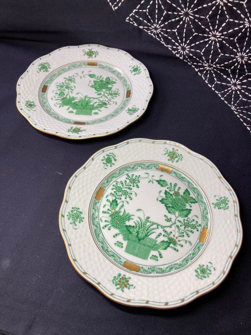 ヘレンド　インドの華　グリーン　プレート　19cm2枚