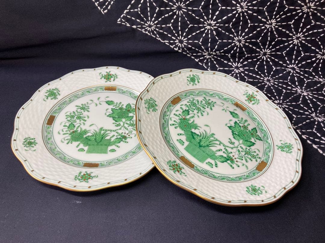 ヘレンド　インドの華　グリーン　プレート　19cm2枚