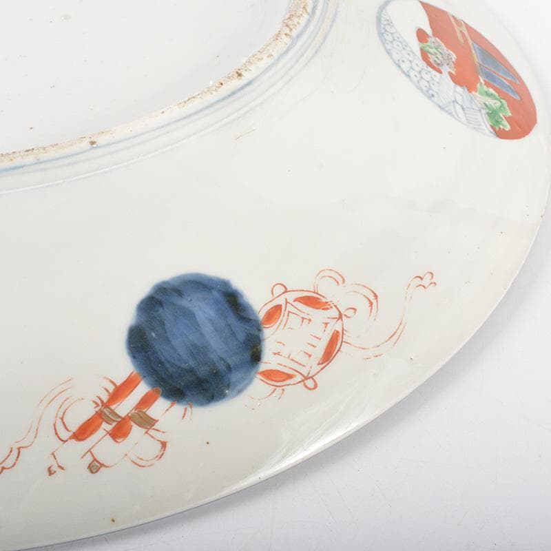 伊万里焼 古伊万里 染錦 人物山水文 大皿 飾皿 直径約46㎝ C 5650C