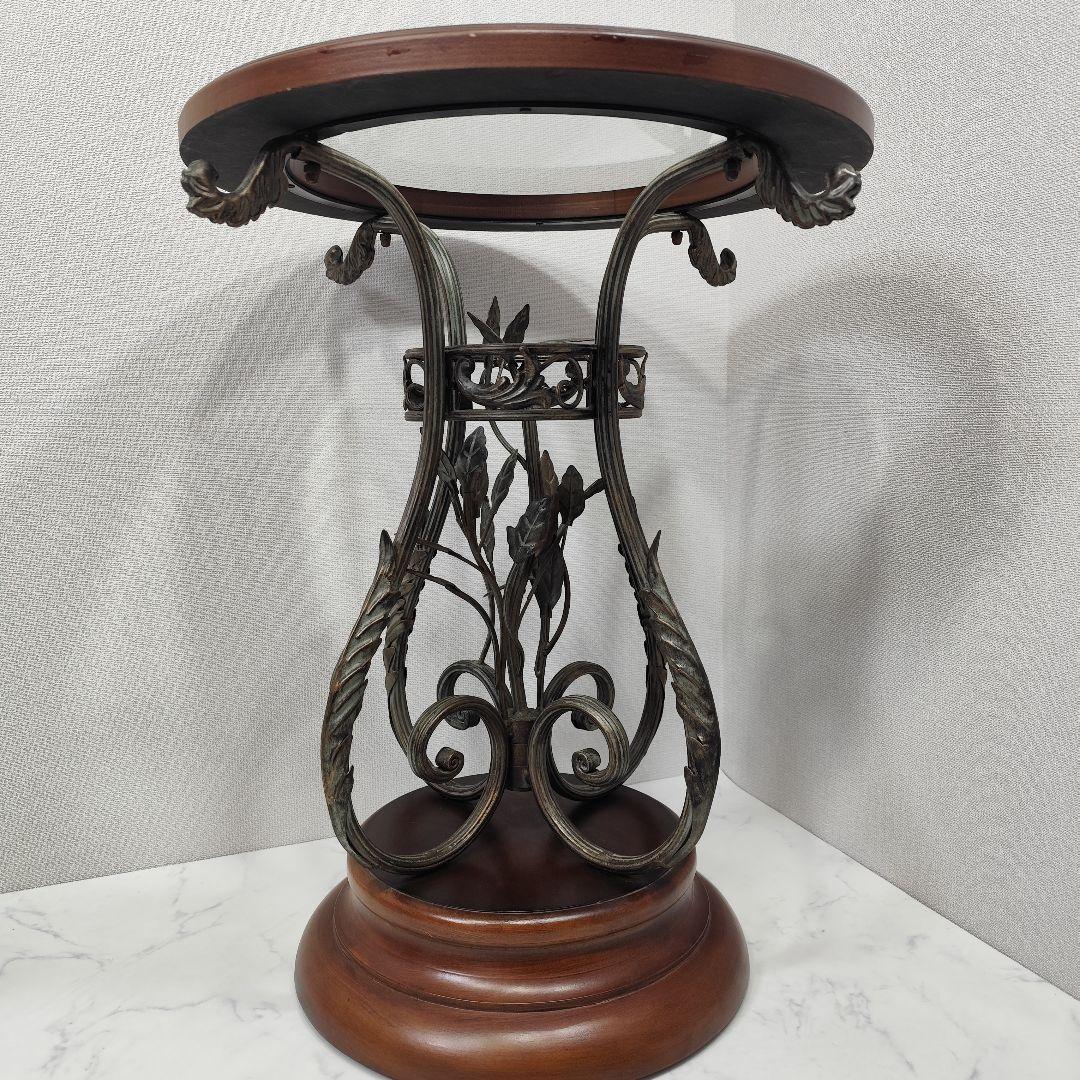 家具 アンティーク風 アイアン リーフ 木製 ガラステーブル