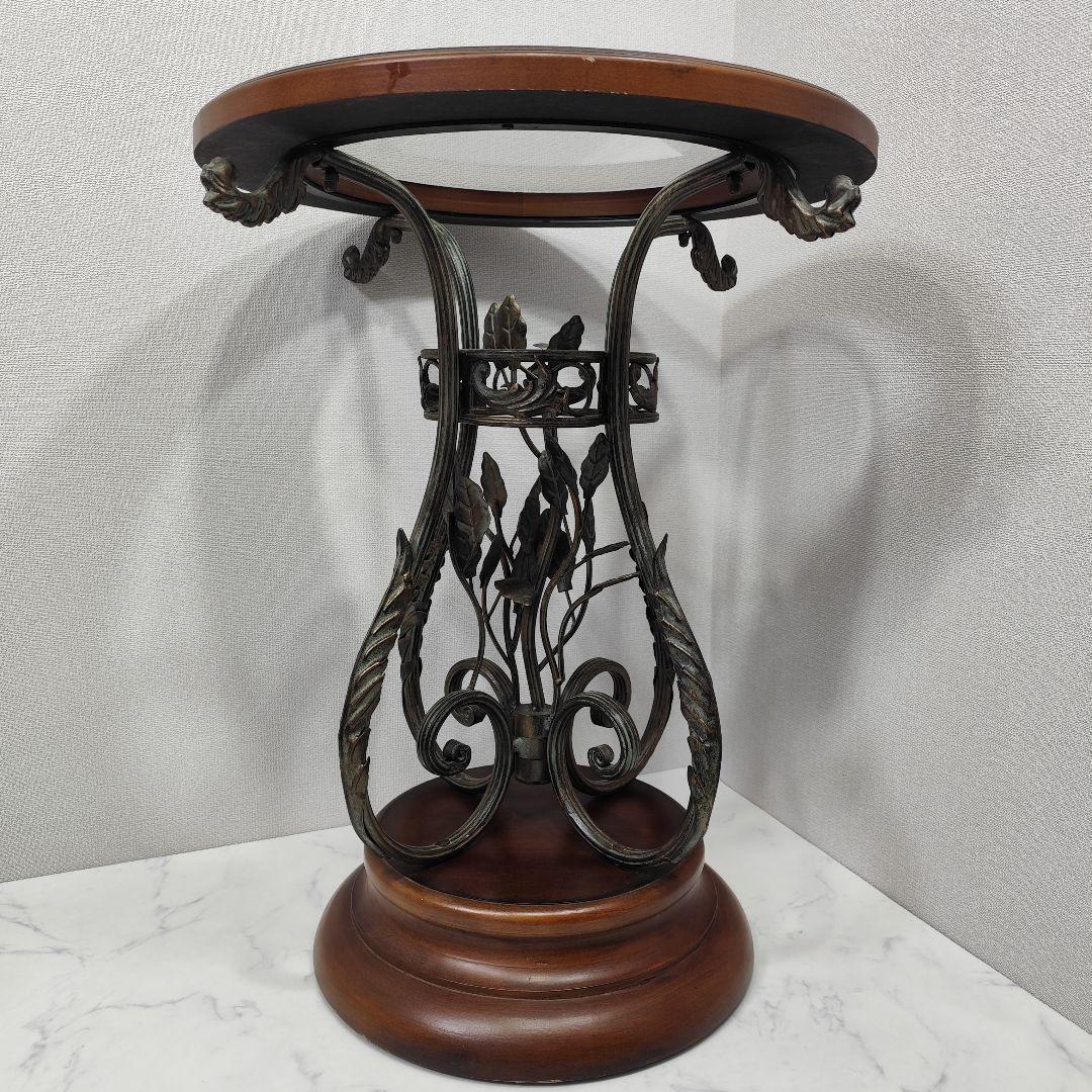家具 アンティーク風 アイアン リーフ 木製 ガラステーブル