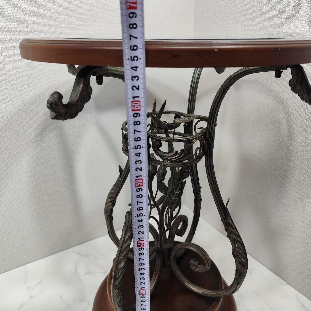 家具 アンティーク風 アイアン リーフ 木製 ガラステーブル