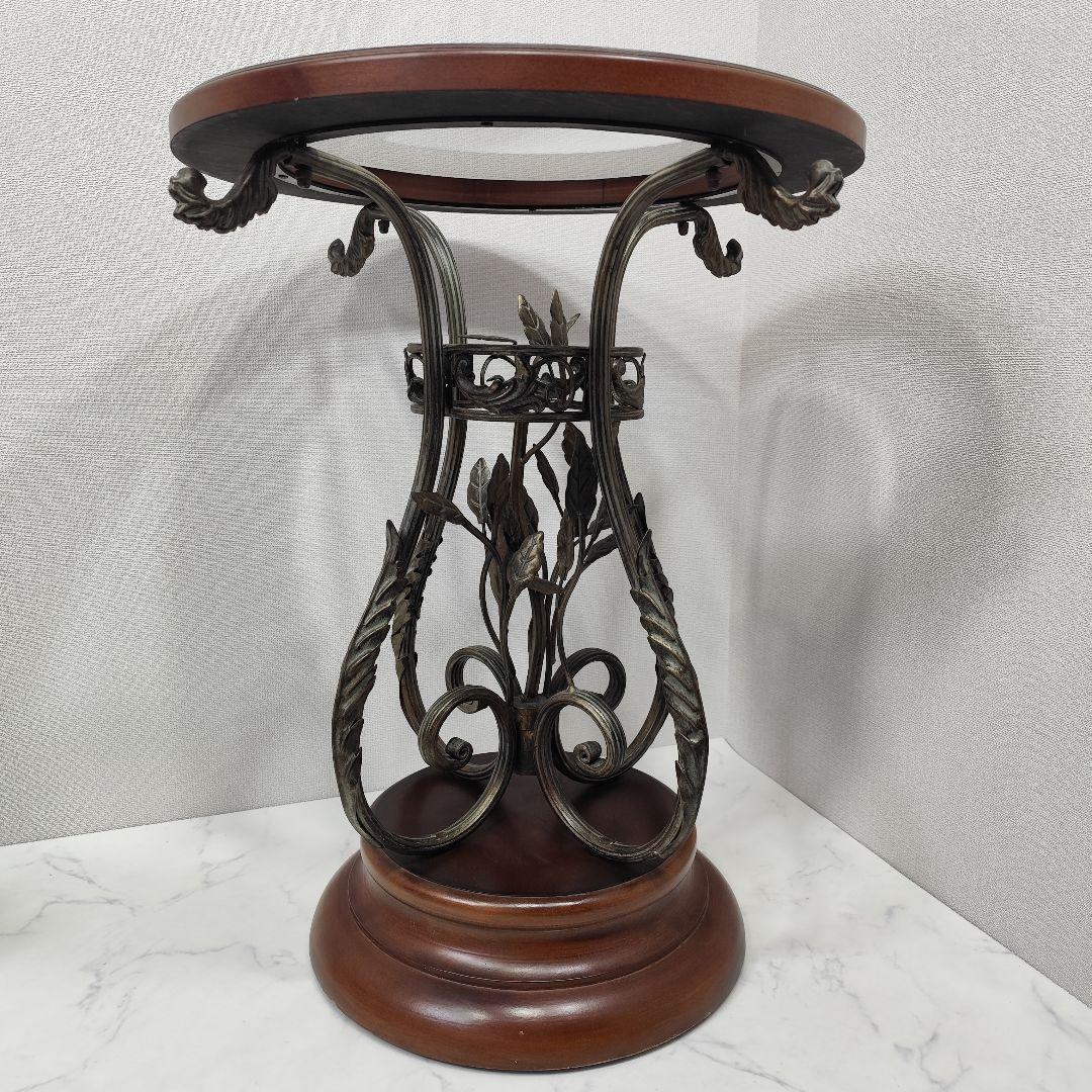 家具 アンティーク風 アイアン リーフ 木製 ガラステーブル
