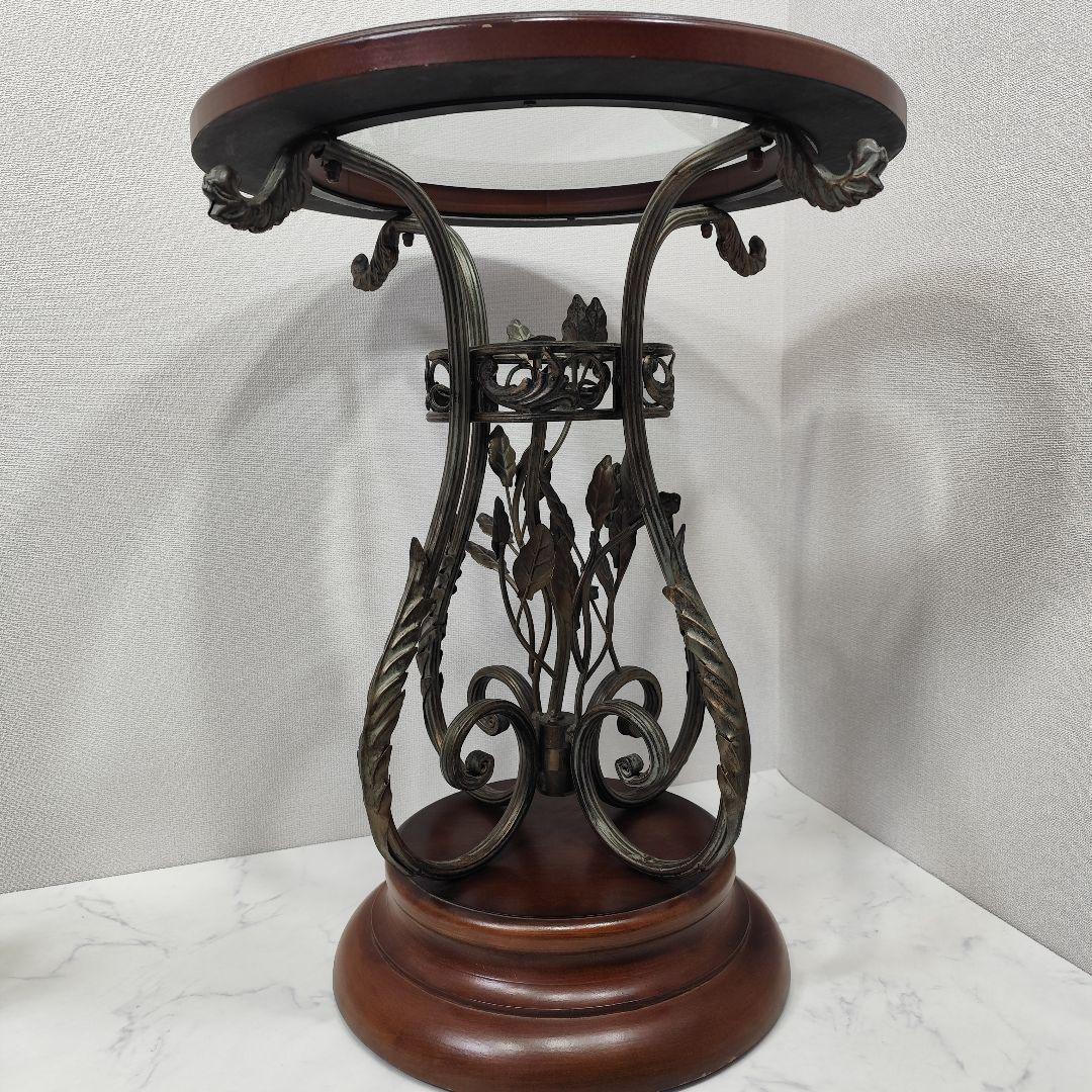 家具 アンティーク風 アイアン リーフ 木製 ガラステーブル