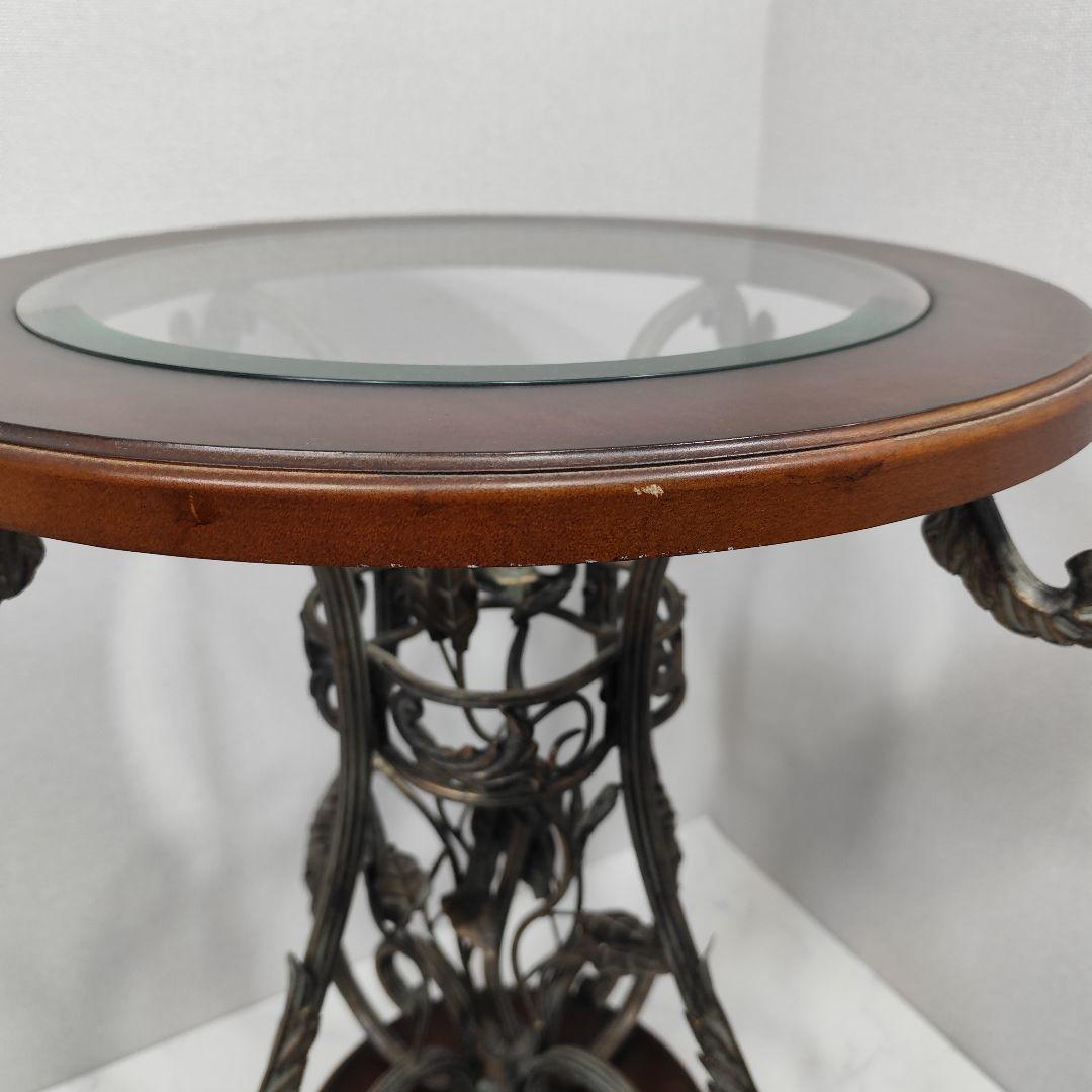 家具 アンティーク風 アイアン リーフ 木製 ガラステーブル