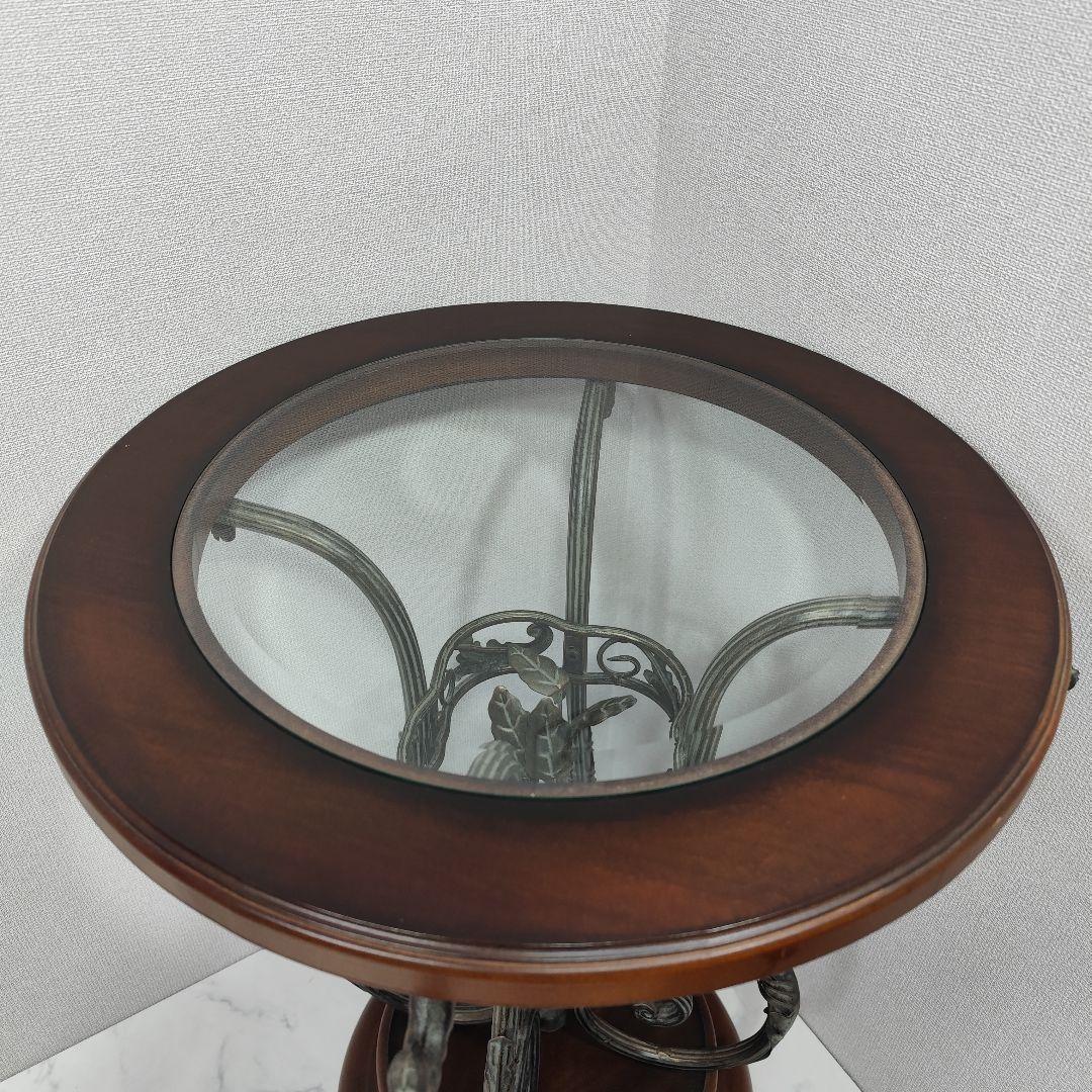 家具 アンティーク風 アイアン リーフ 木製 ガラステーブル