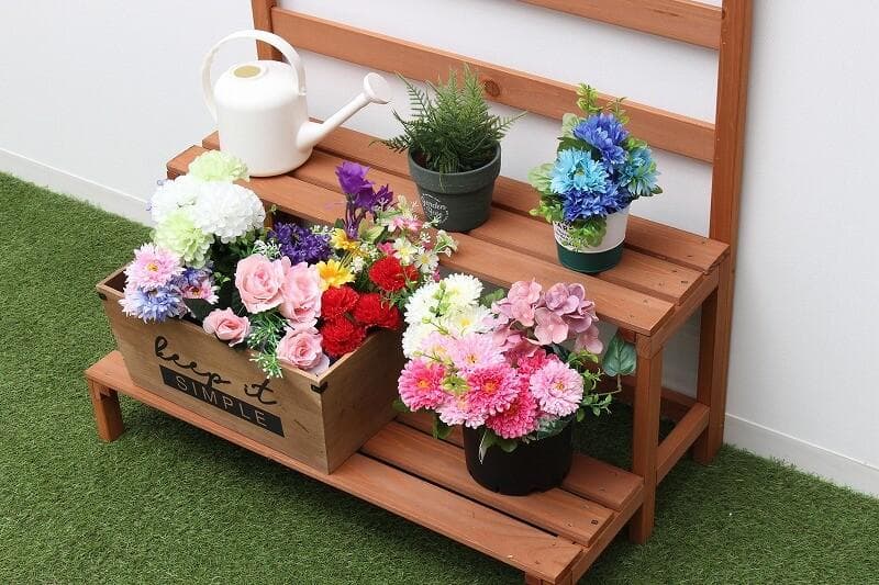 〇３個セット 木製ラティスフェンス付きフラワースタンド 2段ブラウン