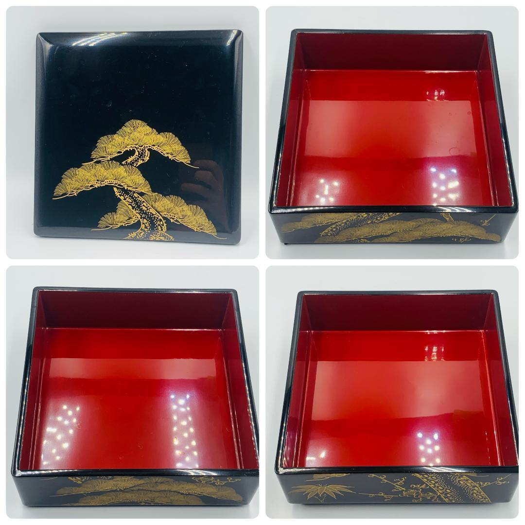 会津塗 三段重箱 沈金松竹梅 黒 木製 漆塗りお重箱 会津漆器 - メルカリ