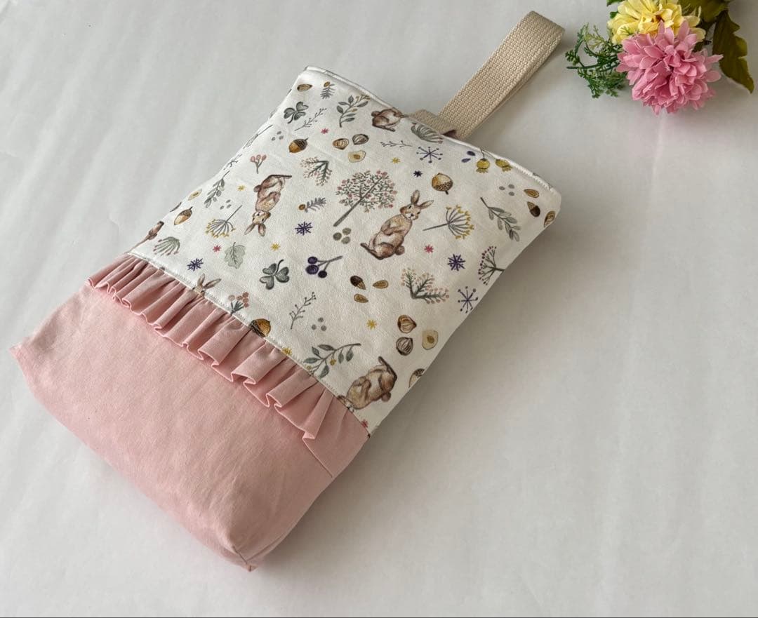 うさぎ柄フリル 入学入園セット お着替え袋 レッスンバック 上履き入れ