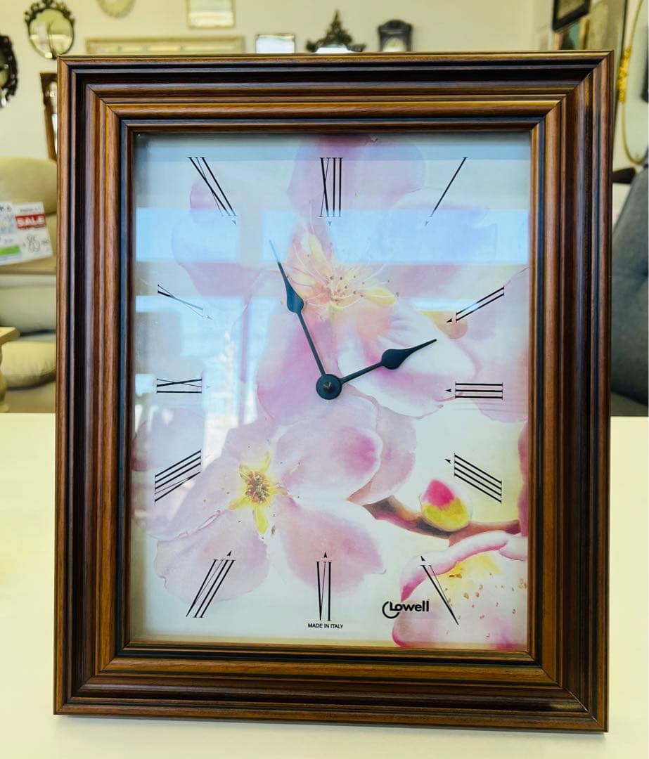 Lowell時計イタリア製花柄のデザインが特徴おしゃれな掛け時計フレーム素材木製