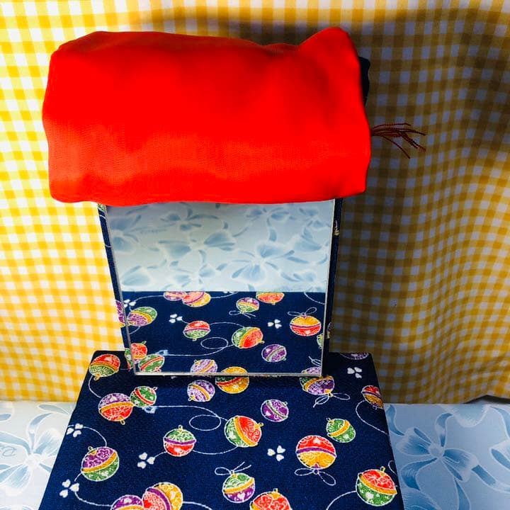 アンティーク　ちりめん小さな鏡台＆小引き出し付き　17.5✖️11.5✖️26.0㎝