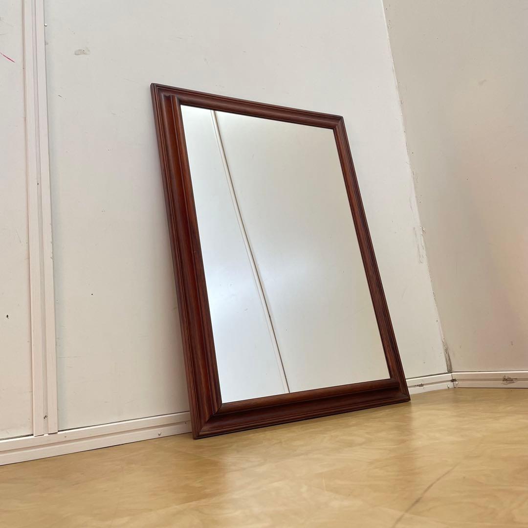 イタリア製 アンティーク調 ウォールミラー 木枠ミラー 鏡 壁掛け 立て掛け