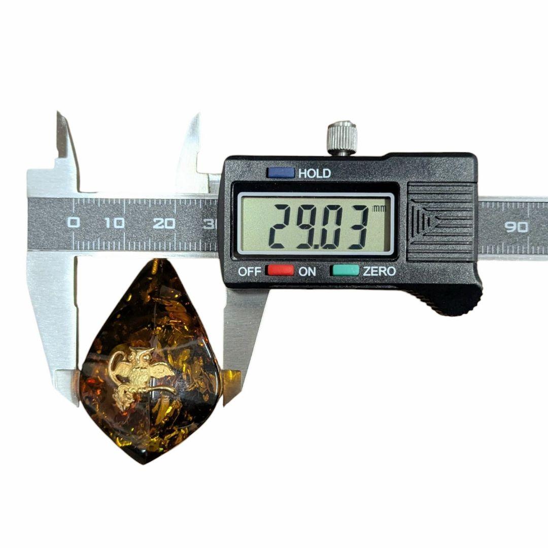 琥珀 ネックレストップ K18 バチカン フクロウ 梟 ネックレス アンバー