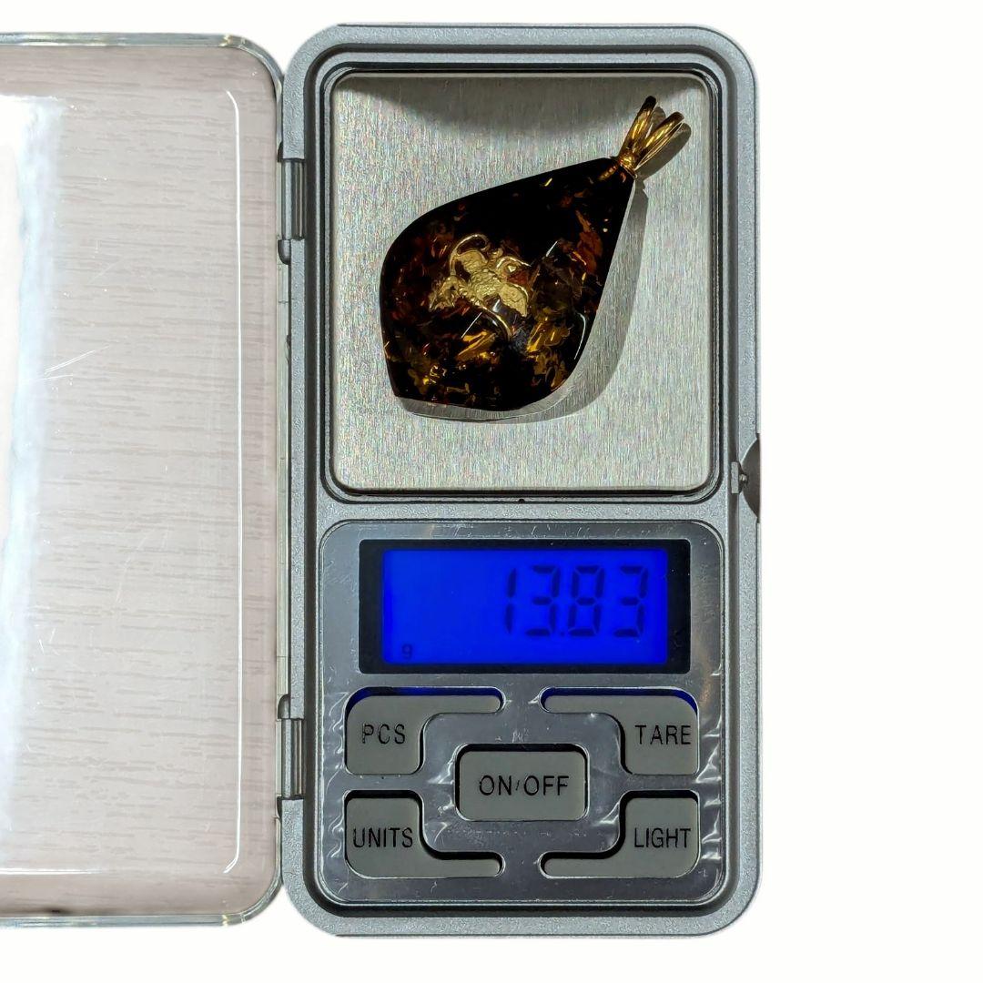 琥珀 ネックレストップ K18 バチカン フクロウ 梟 ネックレス アンバー