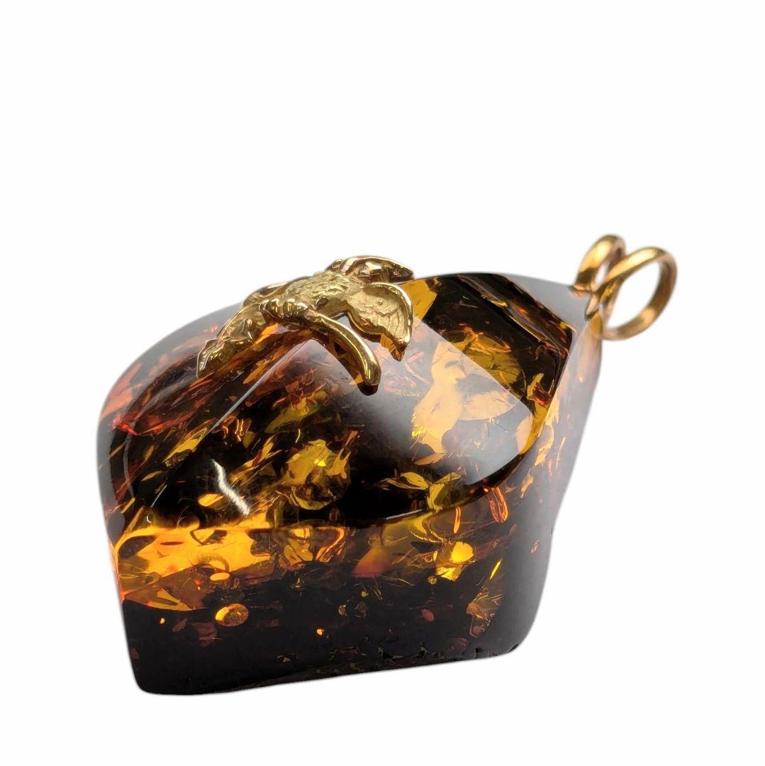 琥珀 ネックレストップ K18 バチカン フクロウ 梟 ネックレス アンバー