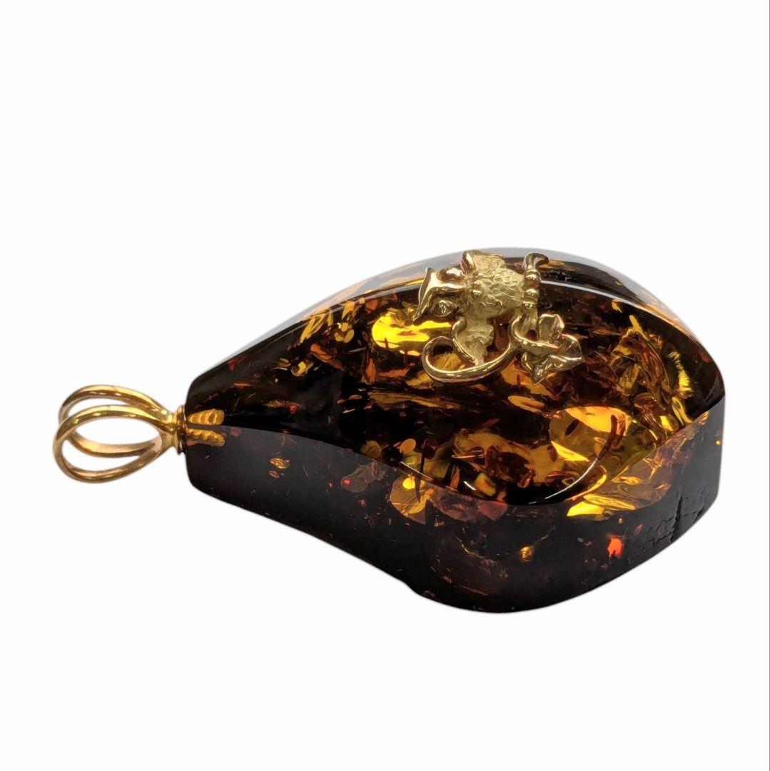 琥珀 ネックレストップ K18 バチカン フクロウ 梟 ネックレス アンバー