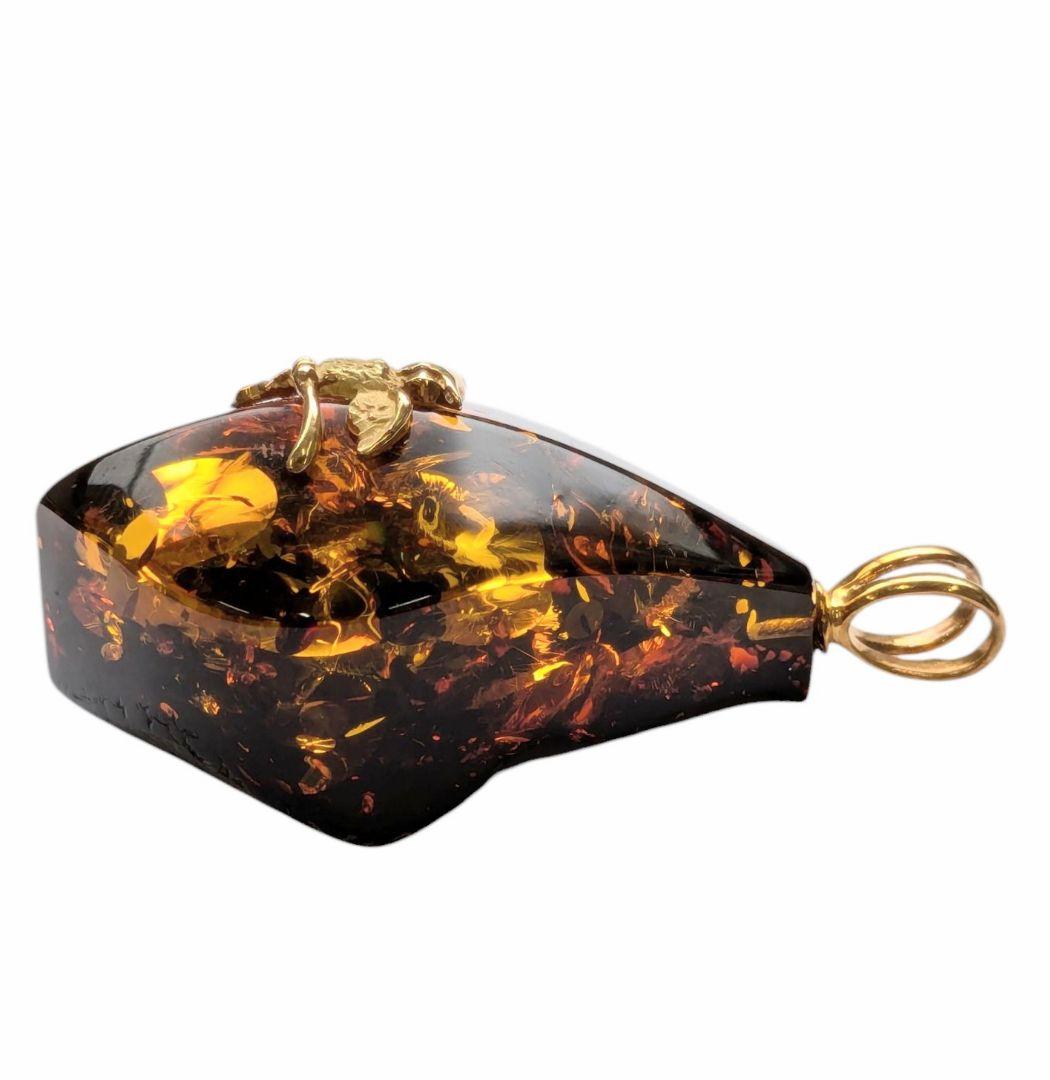 琥珀 ネックレストップ K18 バチカン フクロウ 梟 ネックレス アンバー