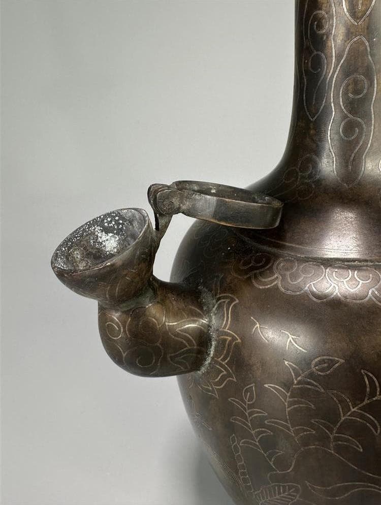 ◇『高麗金銅銀象嵌蒲柳水鳥紋浄瓶』 水瓶◇検）新羅仏 百済仏 高麗仏