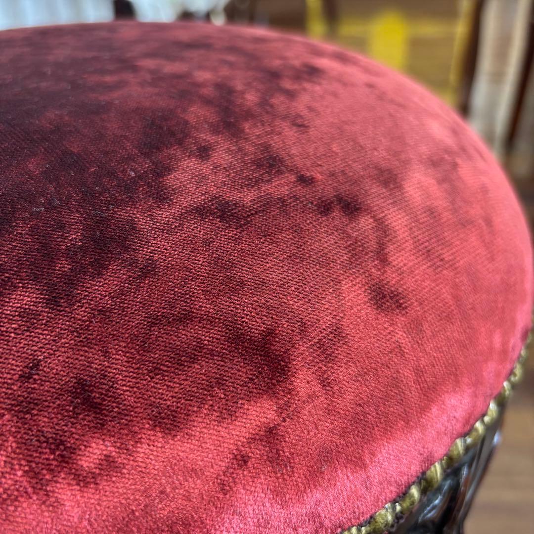 マホガニーアンティーク調 クラシックスタイル 赤ベルベット スツール 腰掛け椅子