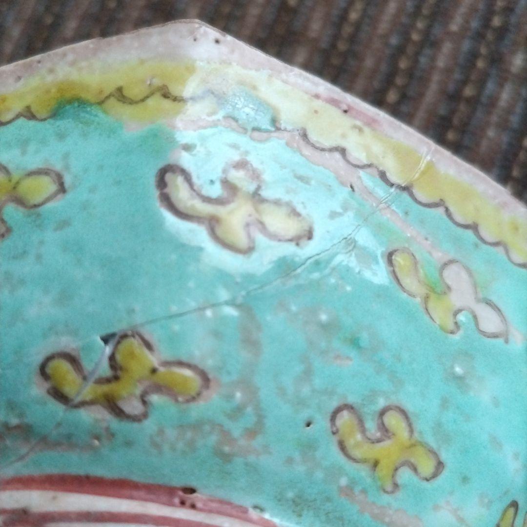 b中国古玩　粉彩　十錦手　色絵八角鉢　17.5cm