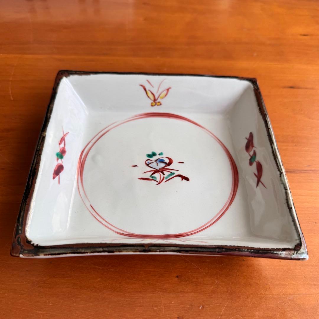 〈未使用木箱付〉廣永窯 赤絵 蕾文 額皿 陶器 川喜田半泥子