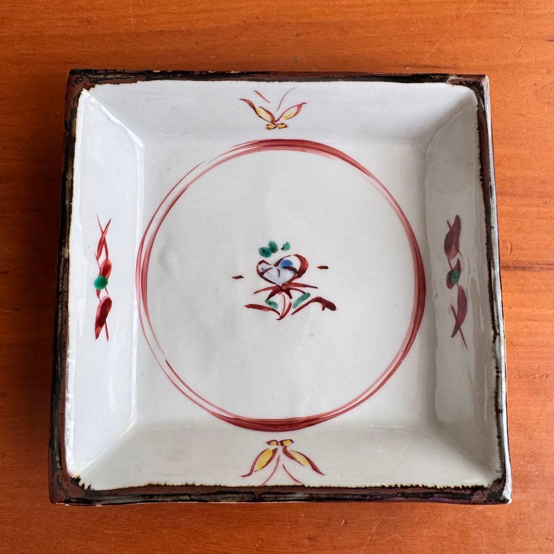 〈未使用木箱付〉廣永窯 赤絵 蕾文 額皿 陶器 川喜田半泥子