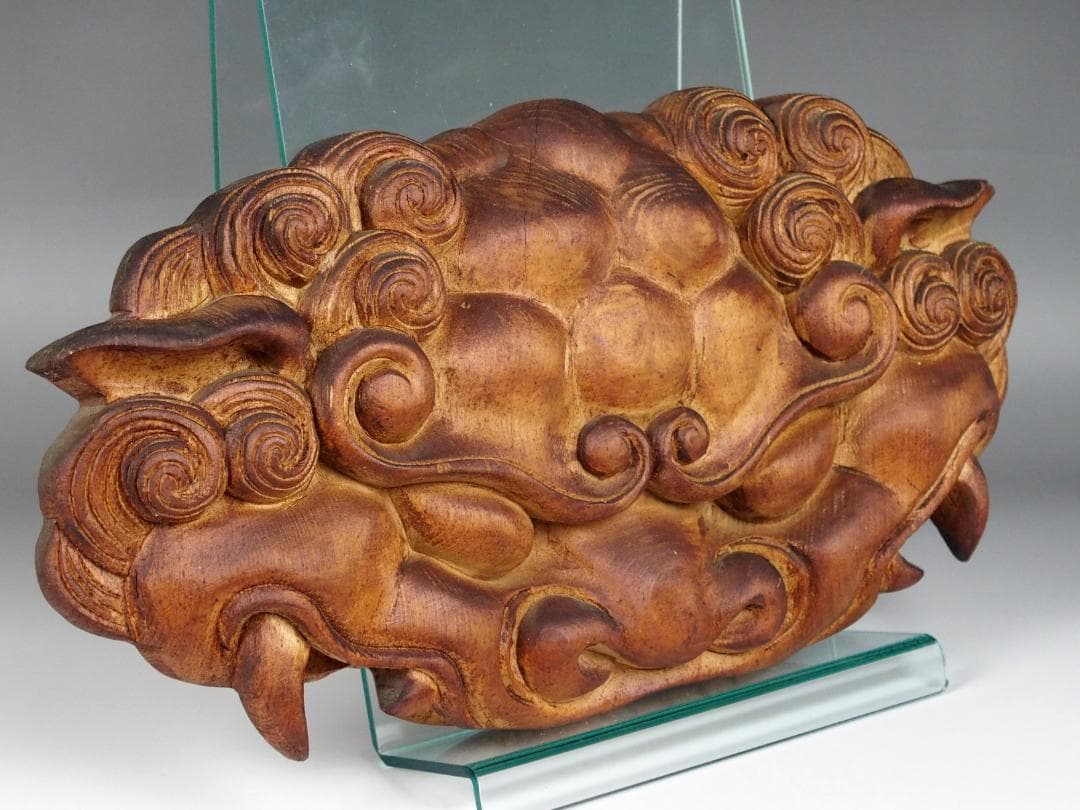 【木彫　獅噛】魔除け　獅子噛み　社寺彫刻　宮彫り　だんじり　山車　悪疫を噛み砕く