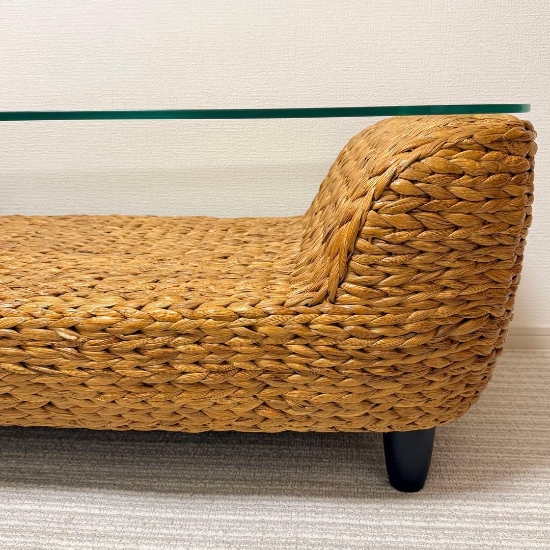 【美品✨】ガラス天板付きテーブル　リゾート　バリ風 ウォーターヒヤシンス