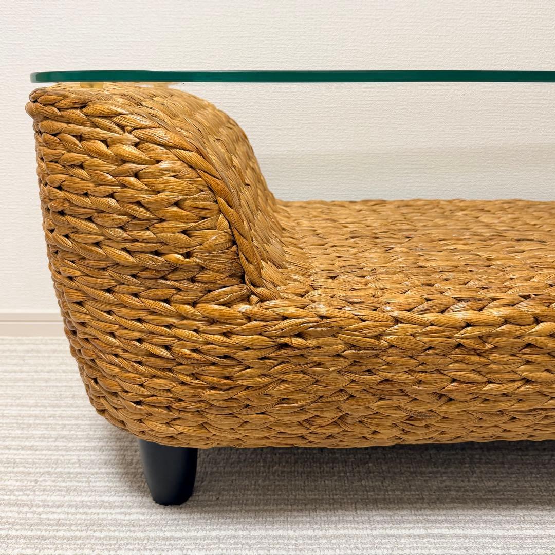 【美品✨】ガラス天板付きテーブル　リゾート　バリ風 ウォーターヒヤシンス