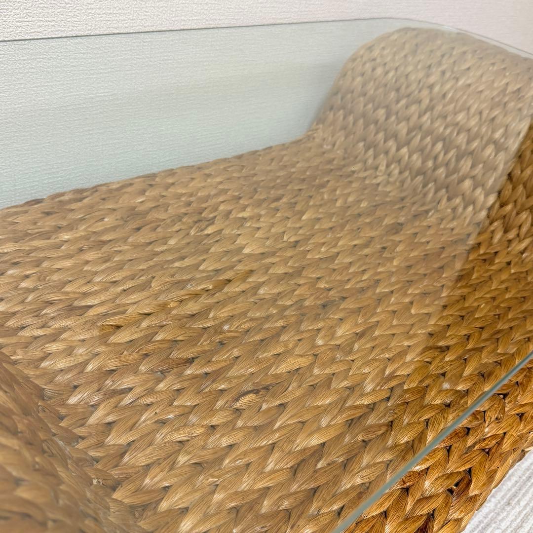 【美品✨】ガラス天板付きテーブル　リゾート　バリ風 ウォーターヒヤシンス