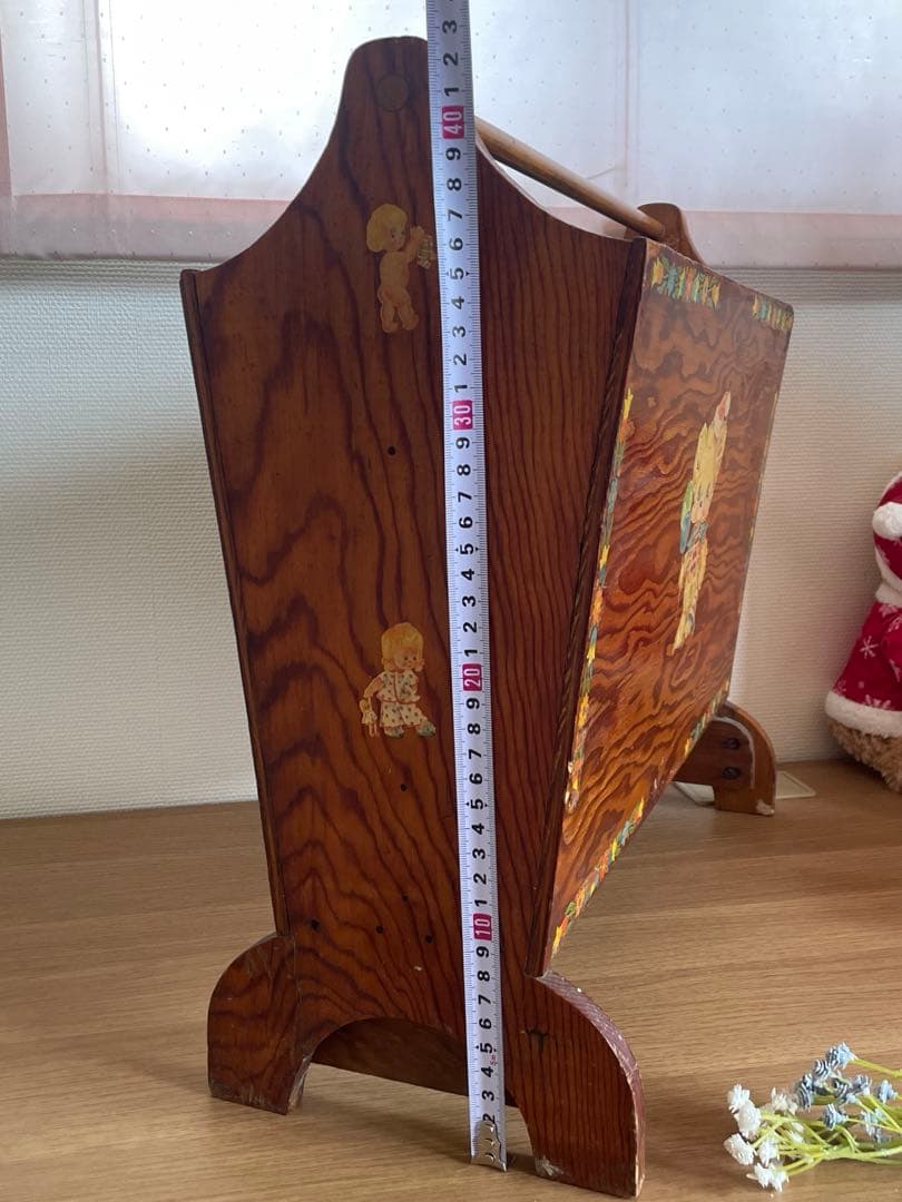 アメリカ購入　アンティーク　木製ラック レトロ　イラスト　本立て　ビンテージ