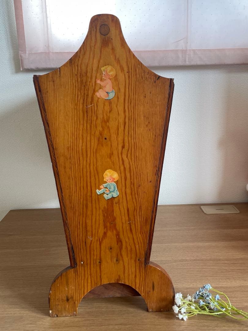 アメリカ購入　アンティーク　木製ラック レトロ　イラスト　本立て　ビンテージ