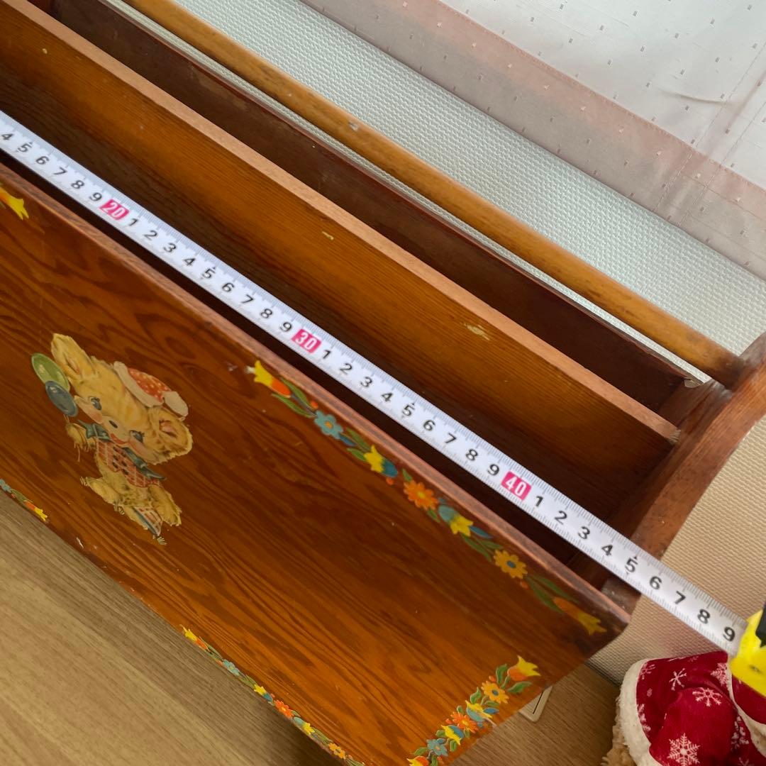 アメリカ購入　アンティーク　木製ラック レトロ　イラスト　本立て　ビンテージ